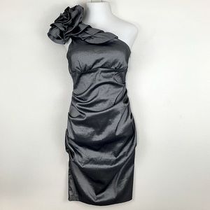 Xscape by Joanna Chen Metallic One Shoulder Dress